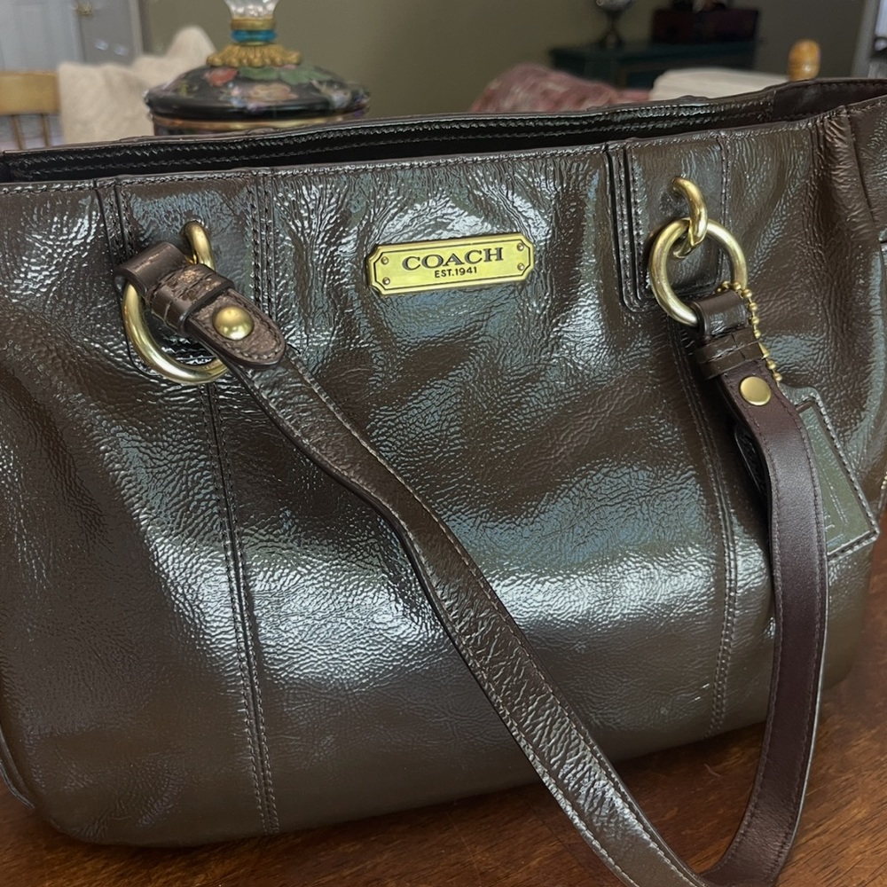 Coach Dark Brown Patent Leather Shoulder Bag